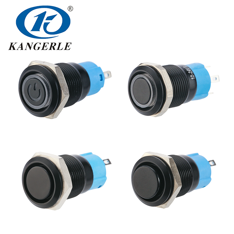 12MM黑金屬按鈕自復(fù)自鎖帶燈開關(guān)電源標(biāo)鋁氧化黑